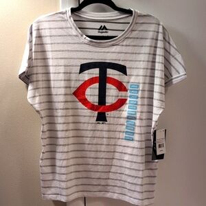 MLB Minnesota Twins Striped TShirt with Rolled Sleeves in Size Large NWT